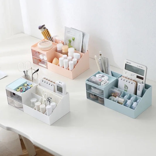 Makeup Organizer with Drawers, Easy Storage for Lipstick Brushes Eyeshadow Nail Polish, Multifunction Desk Organizer, Cosmetics Organizer for Countertop Dresser Vanity and Bathroom