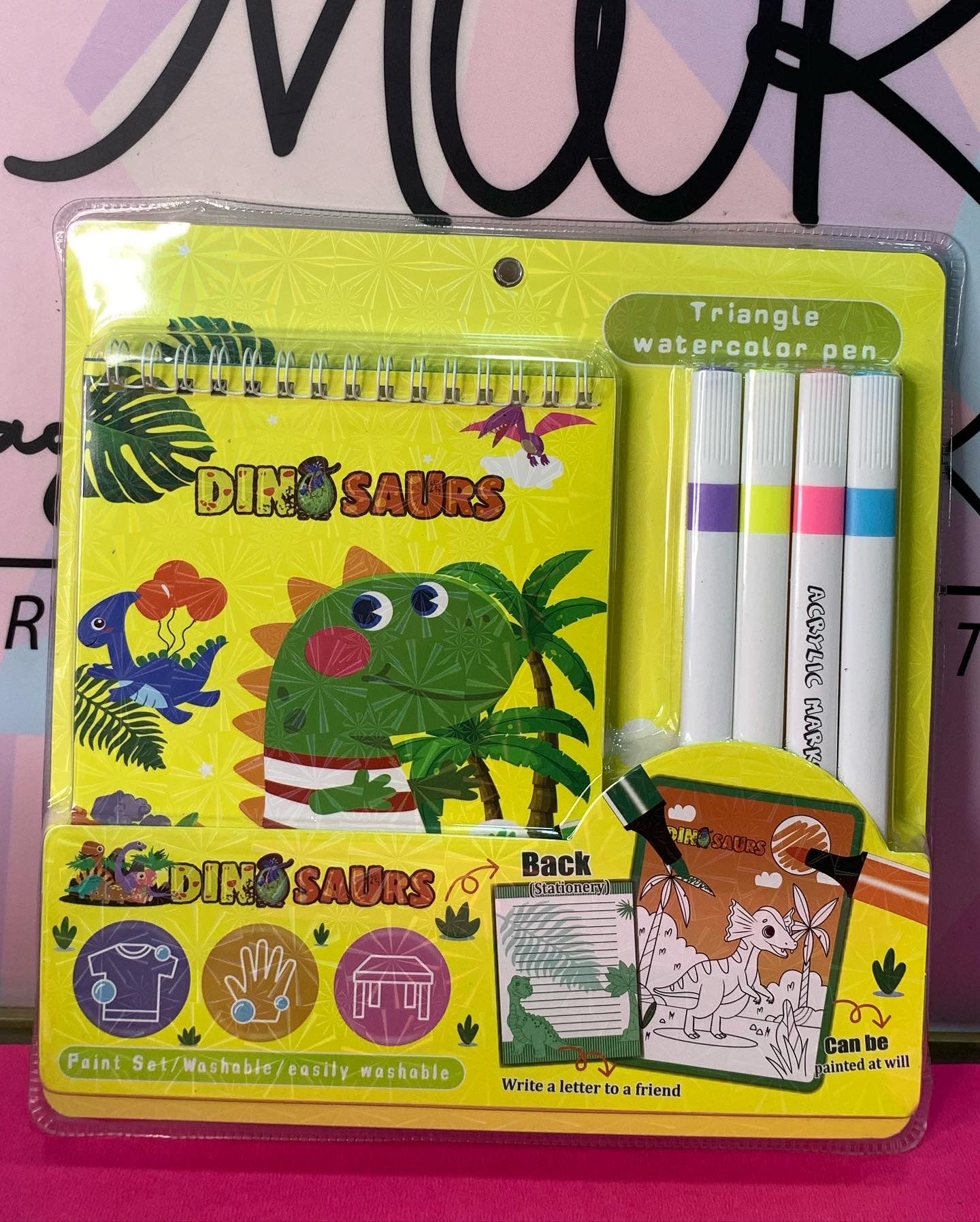 Dino Triangle Water Color Pen Set Yellow