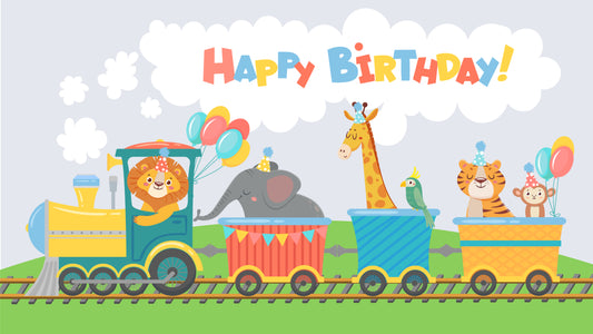 Happy Birthday Animal Train Back Drop Banner